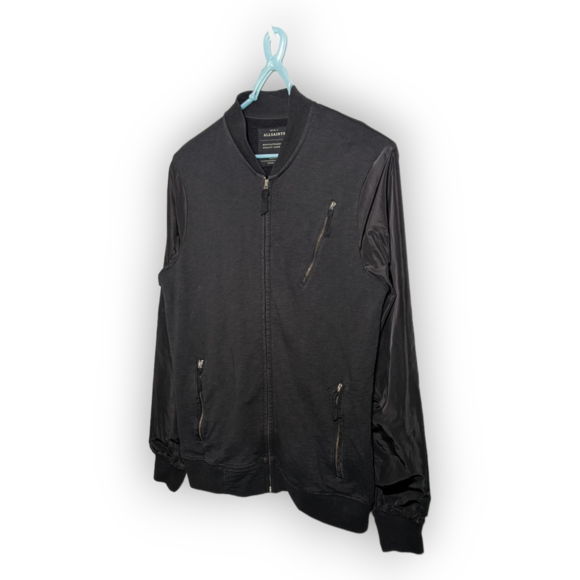 All Saints Men's Vetic Bomber Jacket Soft Shell sleeves Knitted Body Size M - Picture 2 of 8